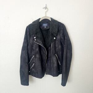 [American Eagle Outfitters] Black Shearling Faux Suede Moto Jacket Size Medium M